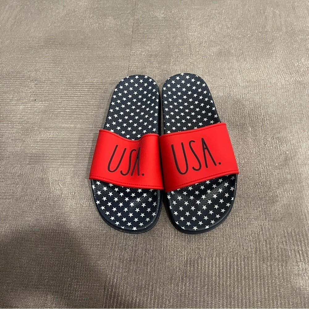 Rae Dunn USA Slip on Slide Sandals - Red‎ White and Blue Size 8
